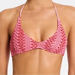 Cora - Alina Pink Crochet Halter Top